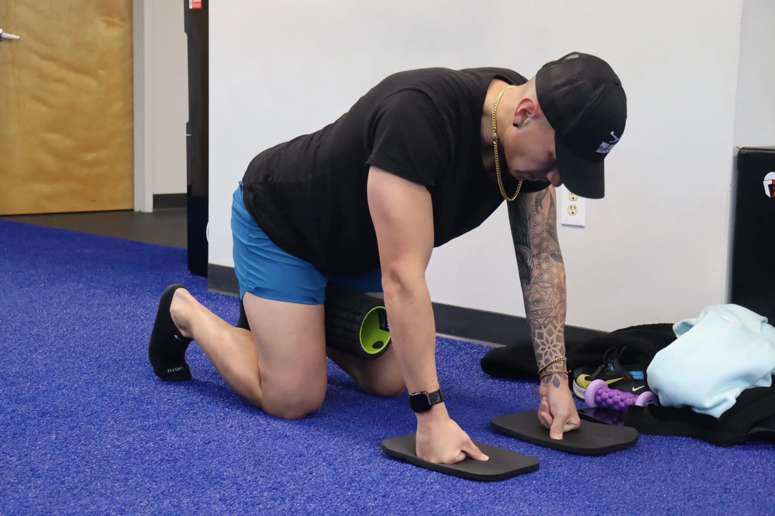 Patient working on hip mobility